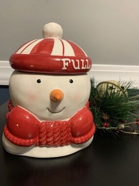 Hallmark Ceramic Snowman Cookie Jar “Full/Empty”